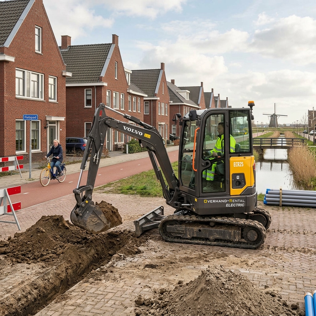Overhand Rental graafmachine op bouwplaats